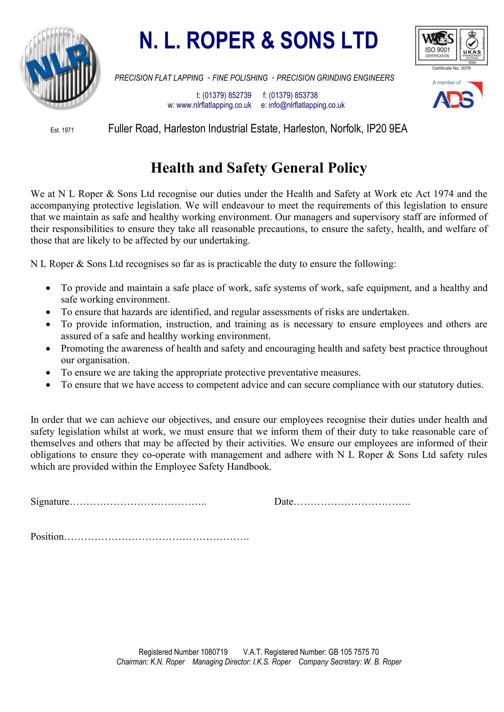 Health & Safety General Policy